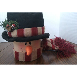 Christmas Snowman With Black Hat Round Candy Container